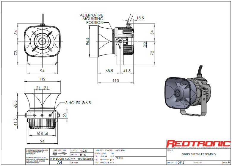 Redtronic S20IS sziréna és hangszóró (minden hangjelzés)
